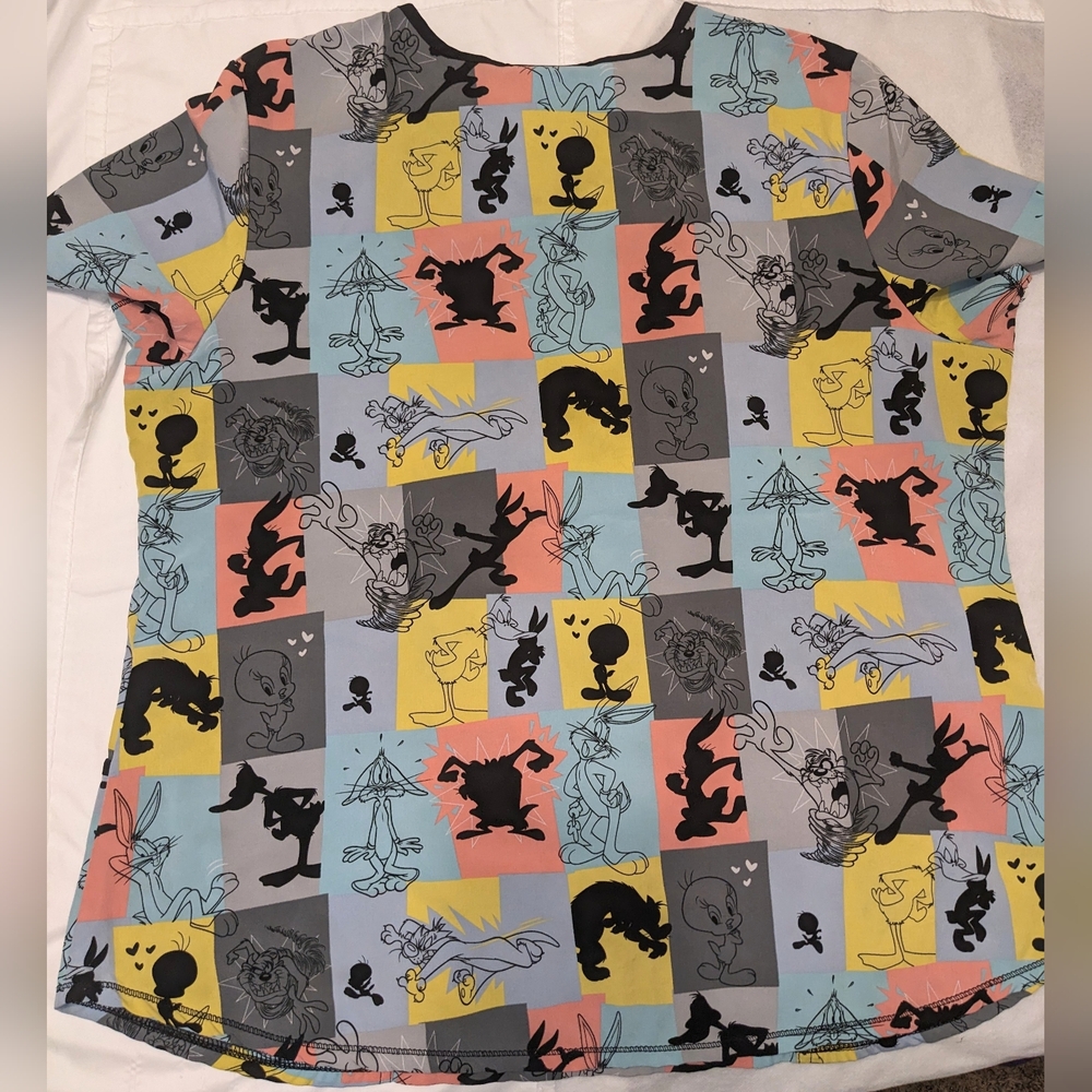 Looney Tune Characters Colorblock V-Neck Scrub Top - Picture 8 of 10